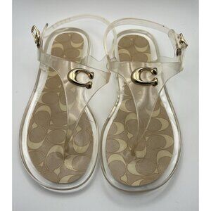 Coach Women’s Size 5 Clear Jelly Gold Monogram T-Strap Sandals